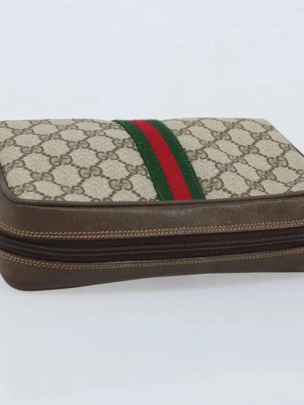 GUCCI GG Supreme Web Sherry Line Bag PVC Beige Gold 98 30 014 3553 Auth ka3094 - Picture 5 of 16